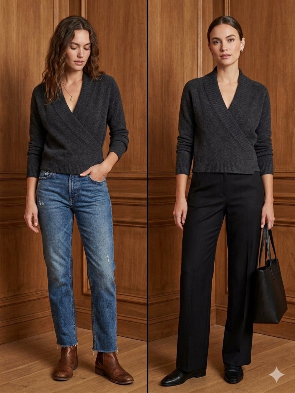 Anthropologie Charcoal Wrap V-Neck Sweater